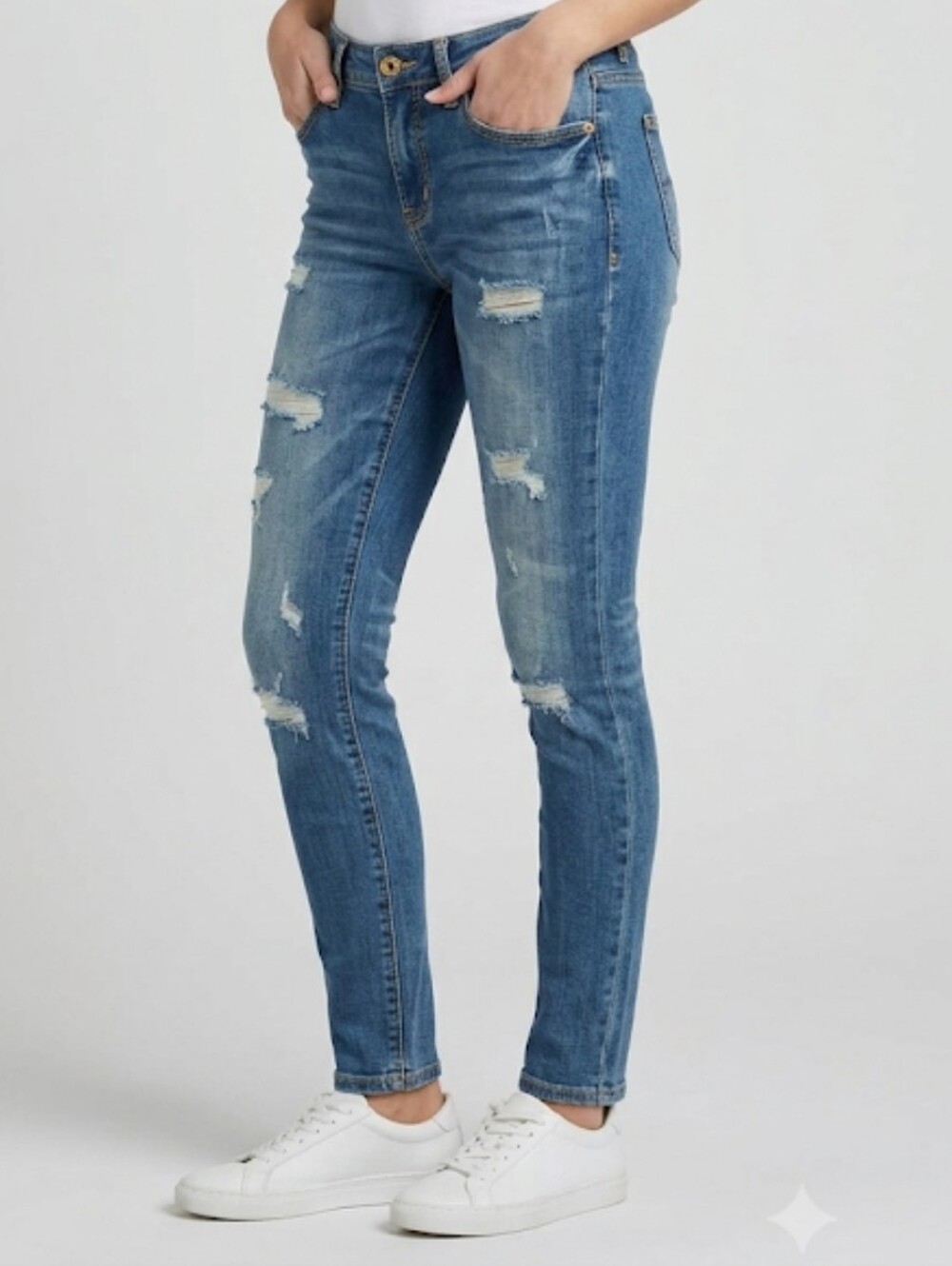 Jag Jeans Cecelia Mid-Rise Skinny Jeans Distressed Medium Wash Size 0